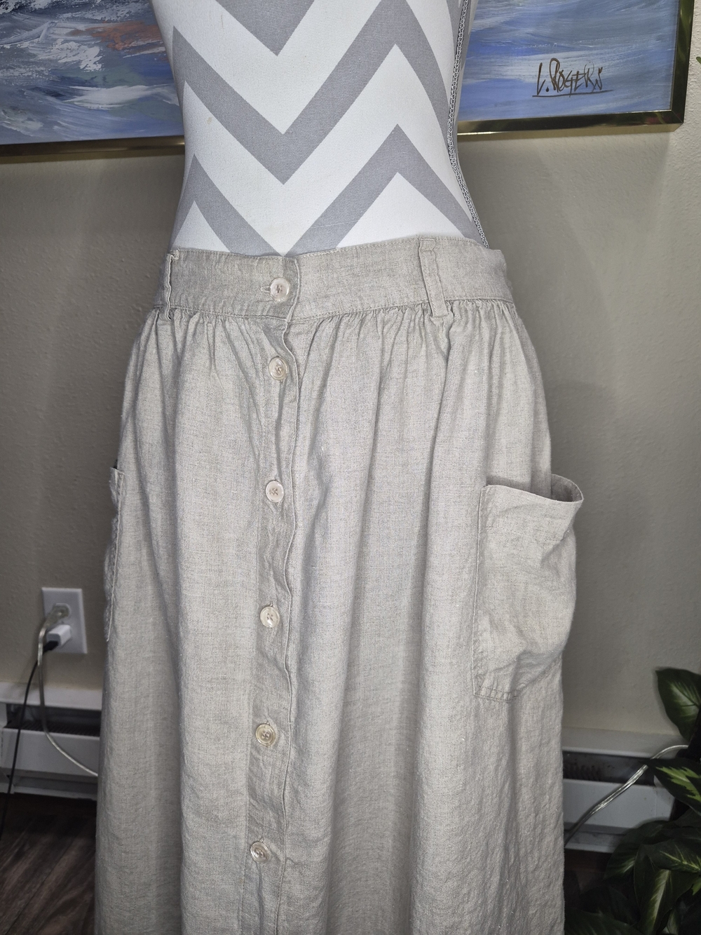 Vintage Eddie Bauer Womens Linen Button Down Maxi Skirt - Picture 3 of 6